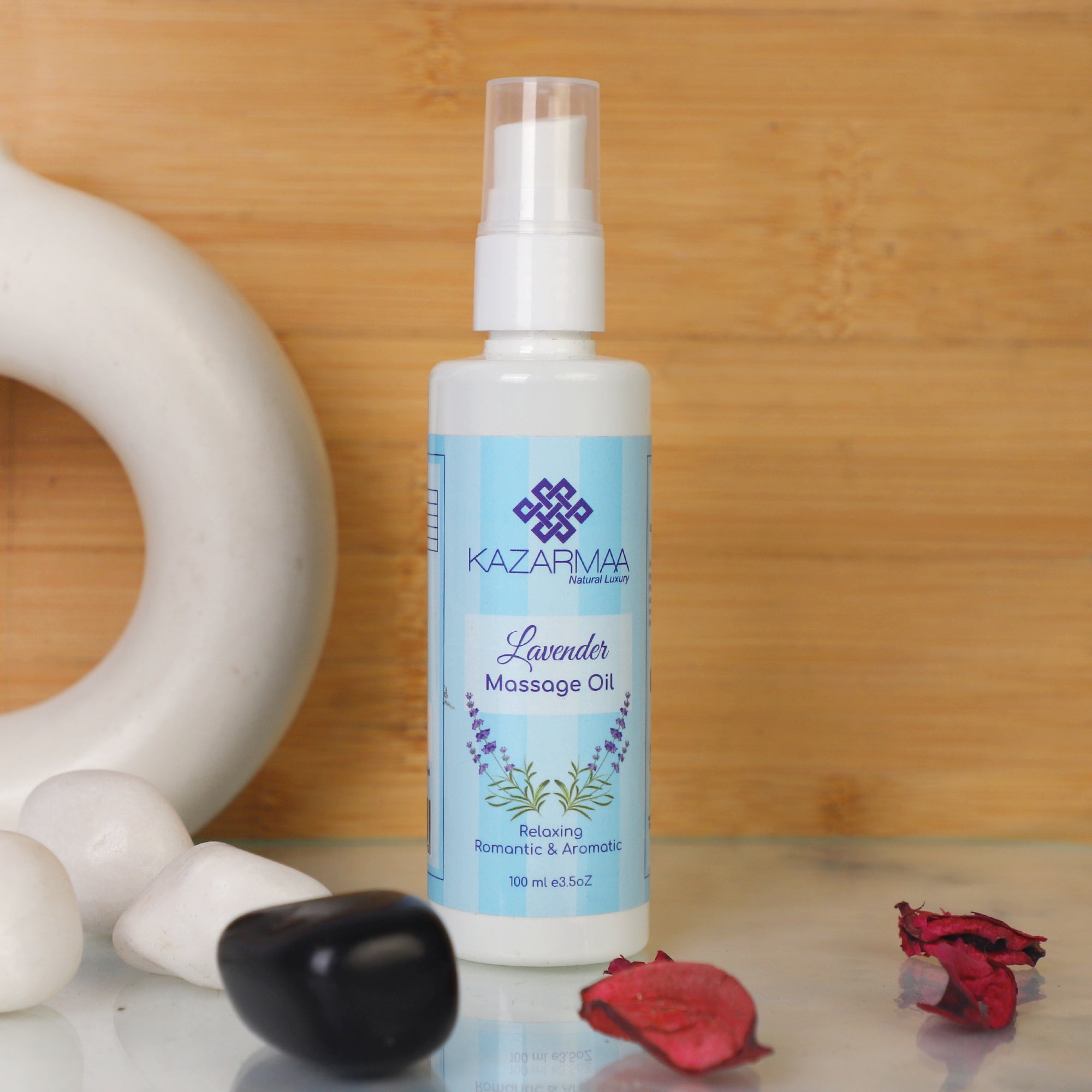 Kazarmaa Lavender Massage Oil and White Jade Roller Combo - Pack of 2