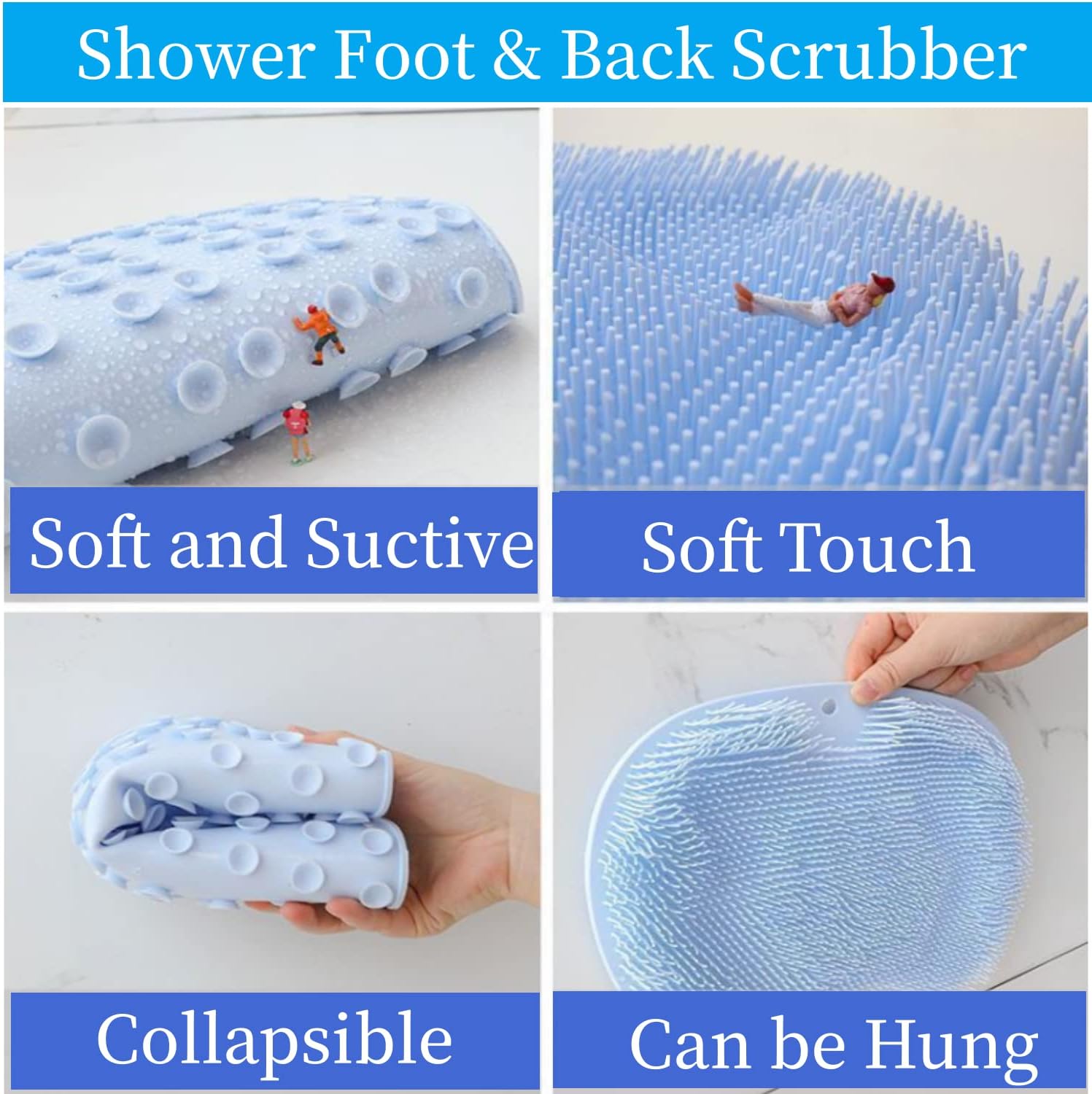 Kazarmaa Shower, Back & Foot Scrubber, Silicone Bath Foot Mat Exfoliating Dead Skin Foot Brush