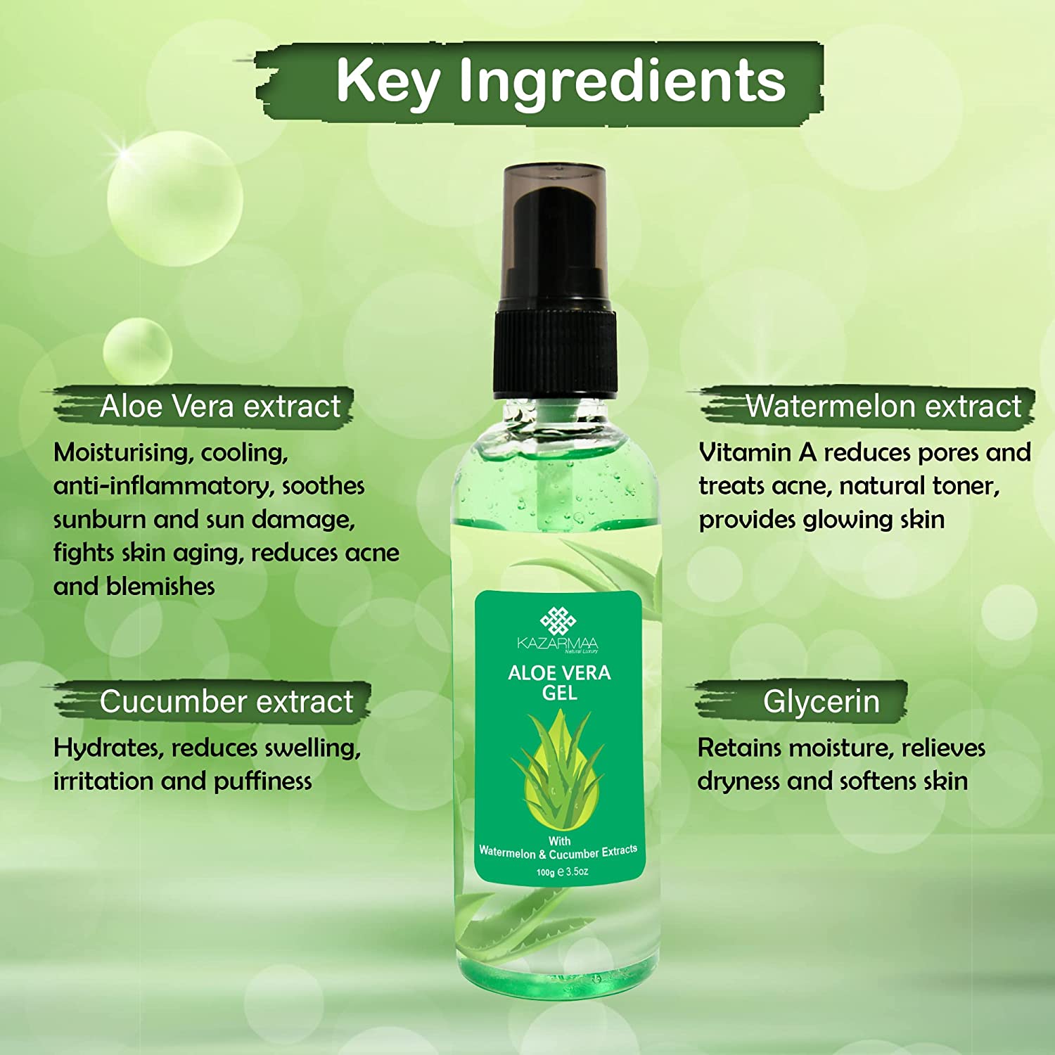 Natural Aloevera gel with Cucumber and Watermelon extract - 100gm