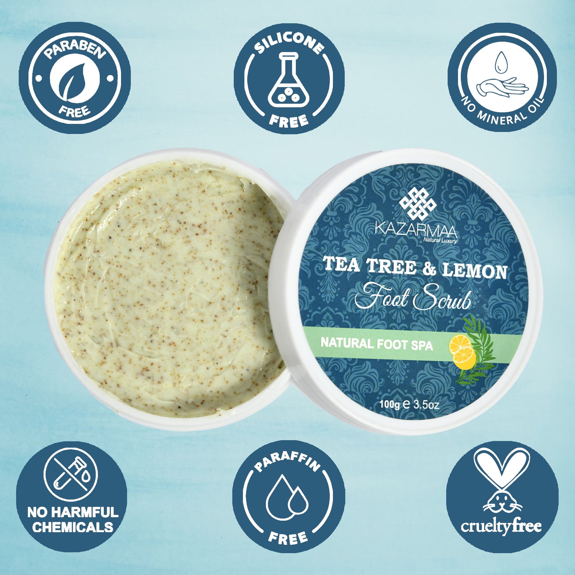 Kazarmaa Tea Tree & Lemon Foot Scrub | Cracked heel nourishment and Lightning Dark Patches -100g